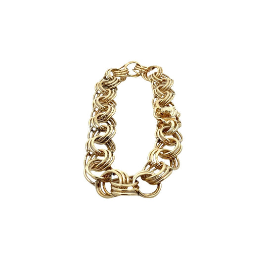 14k Yellow Gold Stamped Interlocking Triple Link Chain Bracelet 7.5"1