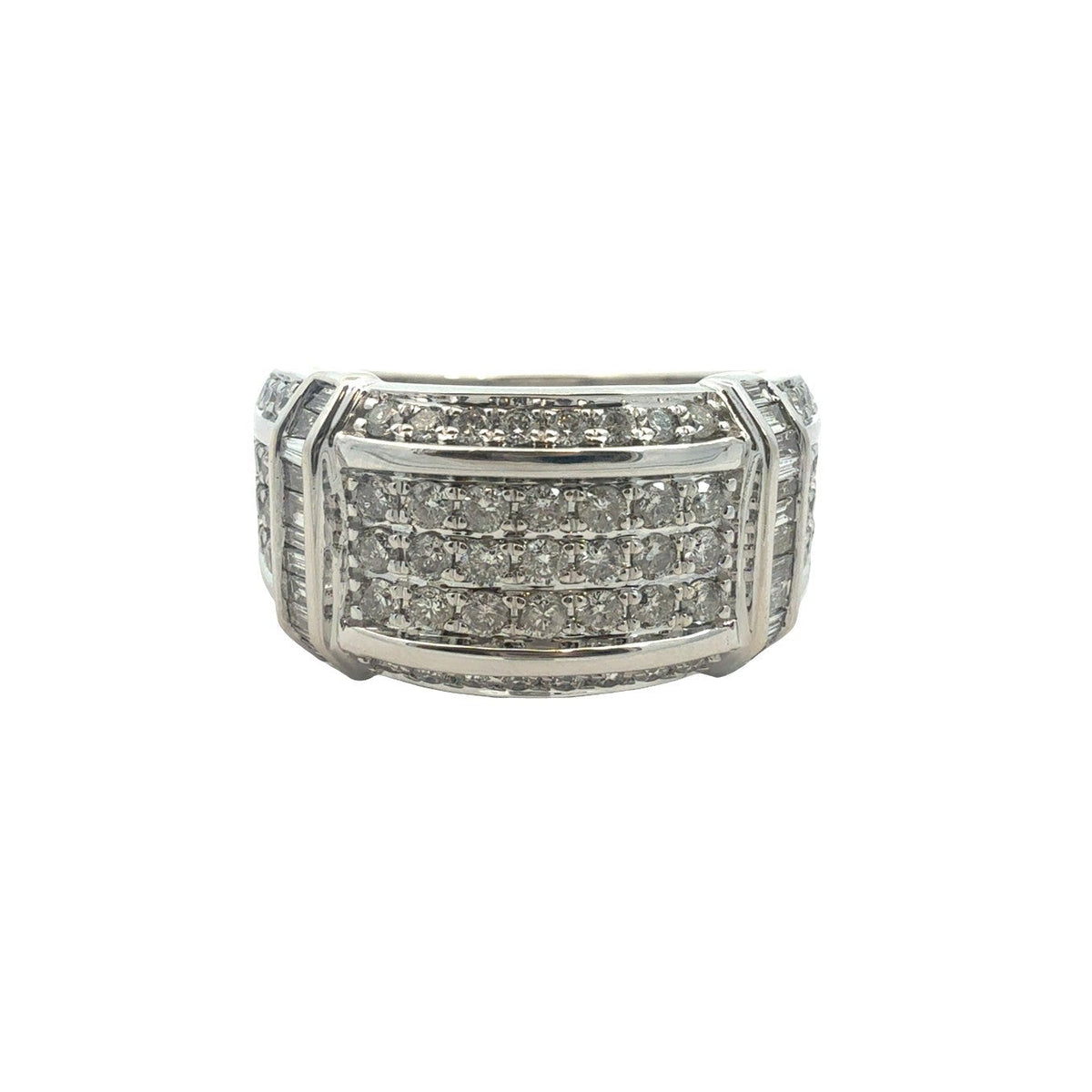 10k White Gold Round & Baguette 1.56cttw Diamond Wide Band Ring0