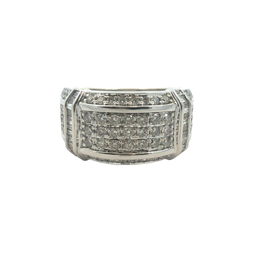 10k White Gold Round & Baguette 1.56cttw Diamond Wide Band Ring0