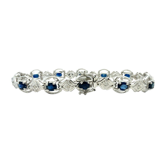 14k White Gold 0.14cttw Diamond and 4.56cttw Sapphire Link Bracelet2