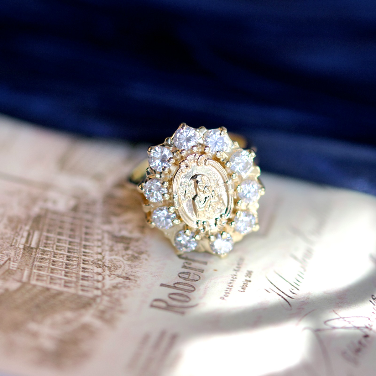 14k Yellow Gold 1.65cttw Diamond Halo Medallion Ring0