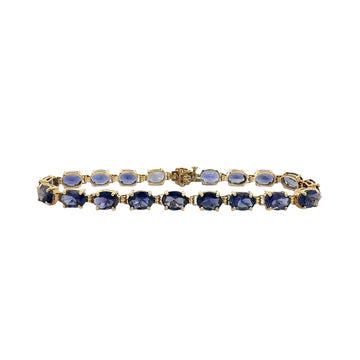 Vintage Stamped 14k Yellow Gold 10.85cttw Oval Iolite Tennis Bracelet 7.5"0