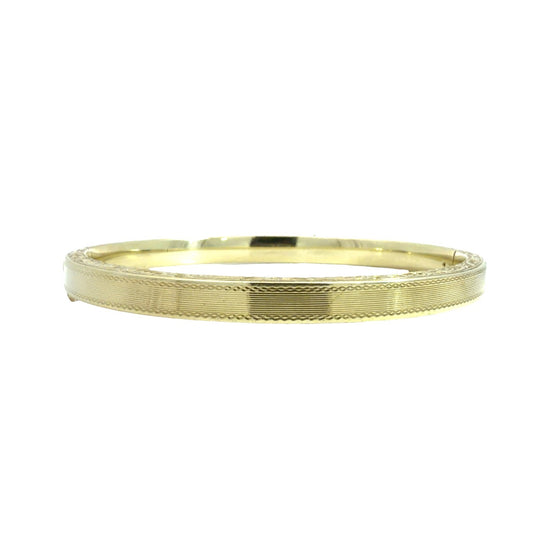 Vintage 14k Yellow Gold Etched and Milgrain Hinged Bangle 7"3