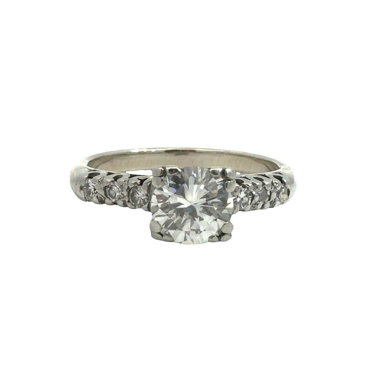 14k White Gold Band & Platinum Engagement Ring with 1.08ctw Diamonds0