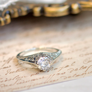 Vintage 18k White Gold 0.77tcw Diamond Solitaire Filigree Engagement Ring0