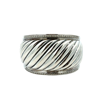 David Yurman Sterling Silver and Diamond Sculpted Cable Cuff Bracelet 0