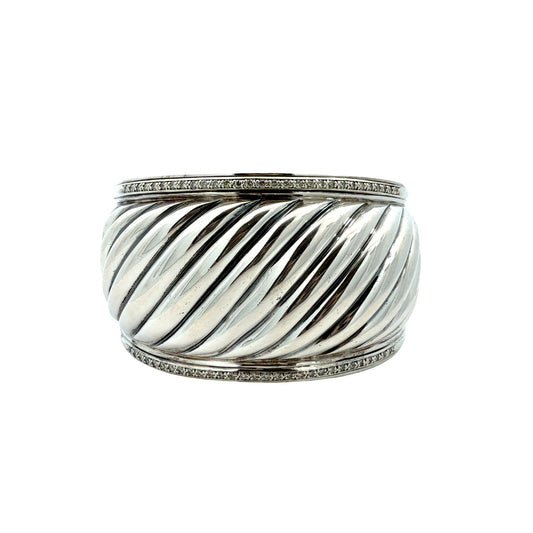 David Yurman Sterling Silver and Diamond Sculpted Cable Cuff Bracelet 0