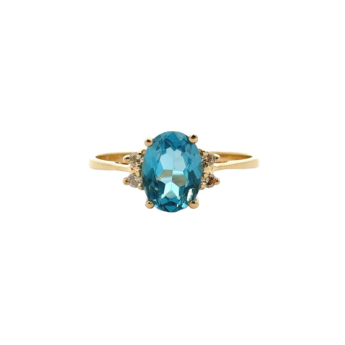 14k Yellow Gold 0.87tcw Oval Blue Topaz and 0.04cttw Diamond Ring1