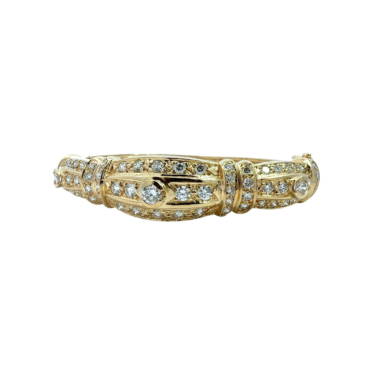 14k Yellow Gold Stamped 3.13cttw Diamond Ornate Hinged Bangle Bracelet1