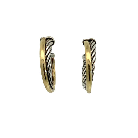 David Yurman Two-Tone Twisted Cable Crossover Hoop Earrings1