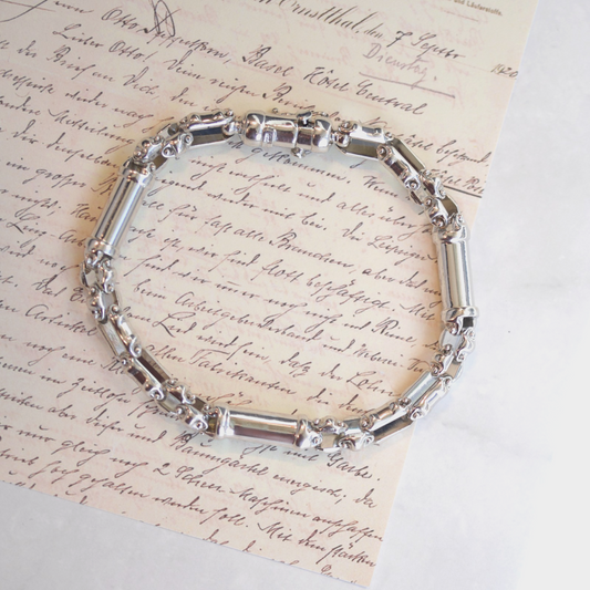 Vior Italy 14k White Gold Barrel Link Chain Bracelet0