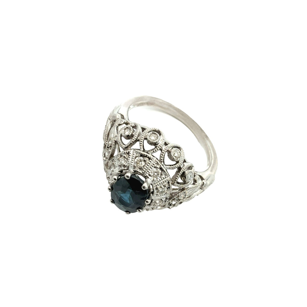 Vintage 14k White Gold 1.07tcw Sapphire and 0.26cttw Diamond Filigree Ring5