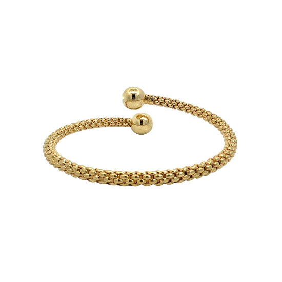 Fope 18k Yellow Gold Textured Flexible Bypass Bangle Bracelet 6.75"3