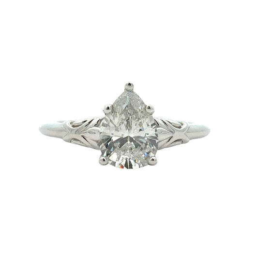 14k White Gold Pear-Shaped Solitaire 1.02ctw Diamond Engagement Ring Size 70