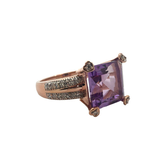 14k Rose Gold 3.81ctw Square Amethyst and 0.10ctw Diamond Ring1