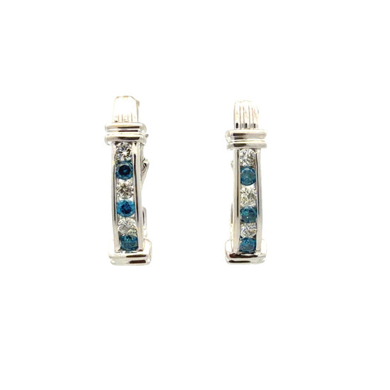 14k White Gold Alternating White & Blue 0.84cttw Diamond Hoop Earrings4