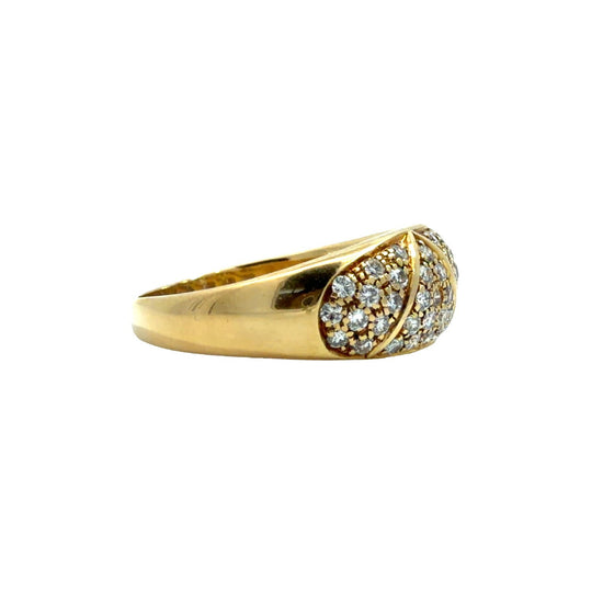 Stamped 18k Yellow Gold Dome Ring with Pavé Set 0.91ctw Diamonds Size 8.51