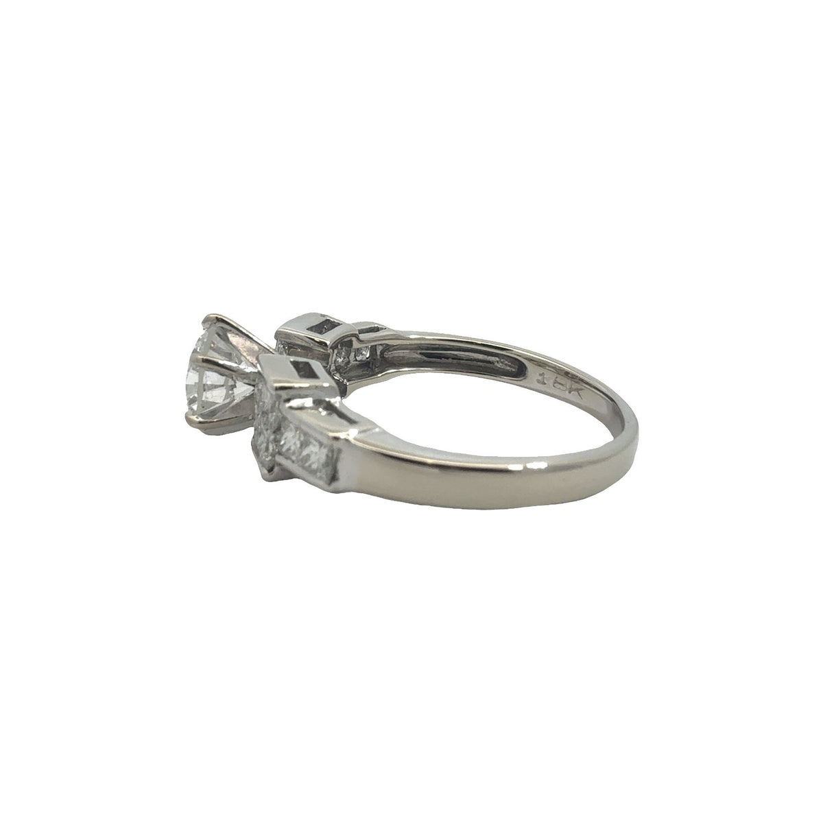 18k White Gold 1.67ctw (0.72ctw) Round & Princess Diamond Engagement Ring2