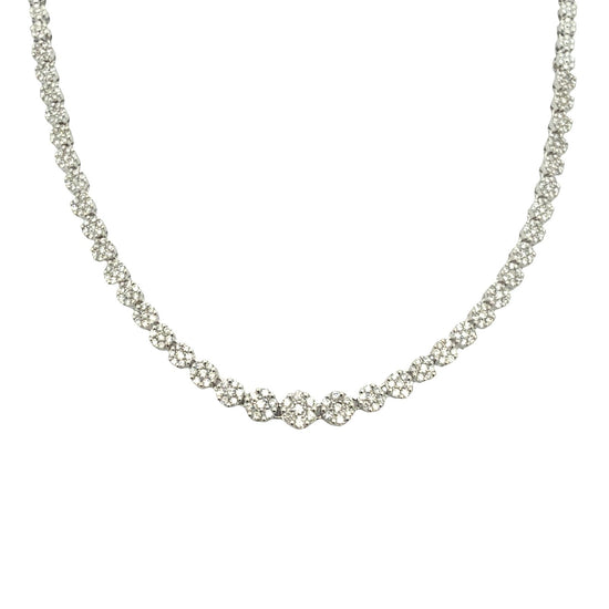 14k White Gold Graduated 2.30cttw Diamond Cluster Statement Necklace 18"0