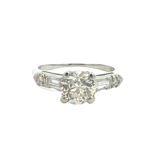 Platinum 1.49ctw(1.11ctw) Euro Cut Diamond Engagement Ring1