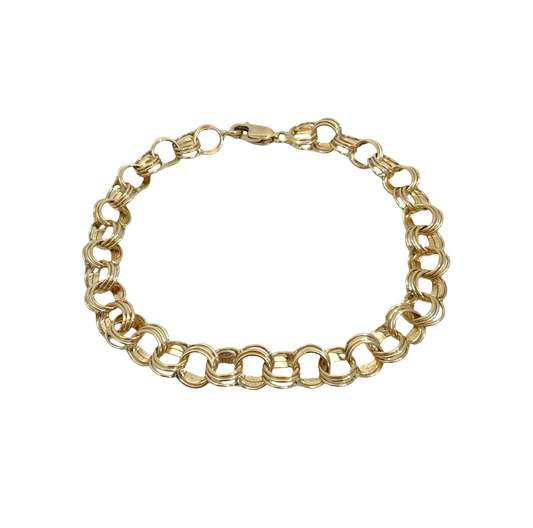 Stamped 14k Yellow Gold Interlocking Triple Link Chain Bracelet 7"0