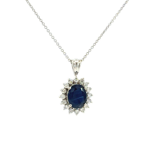 Effy 14k White Gold 1.88tcw Sapphire & 0.44cttw Diamond Halo Pendant & Necklace1