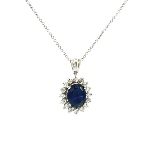 Effy 14k White Gold 1.88tcw Sapphire & 0.44cttw Diamond Halo Pendant & Necklace1