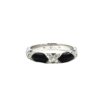 18k White Gold Black Enamel and 0.17cttw Diamond X-Motif Band Ring0