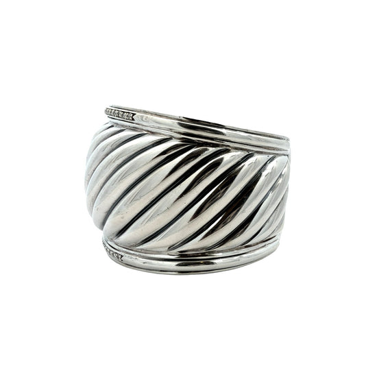 David Yurman Sterling Silver and Diamond Sculpted Cable Cuff Bracelet 4