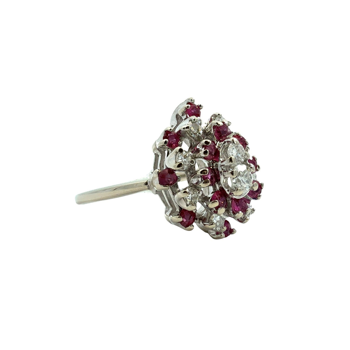 Vintage 14k White Gold Stamped 0.64cttw Ruby and 0.47cttw Diamond Cluster Ring1