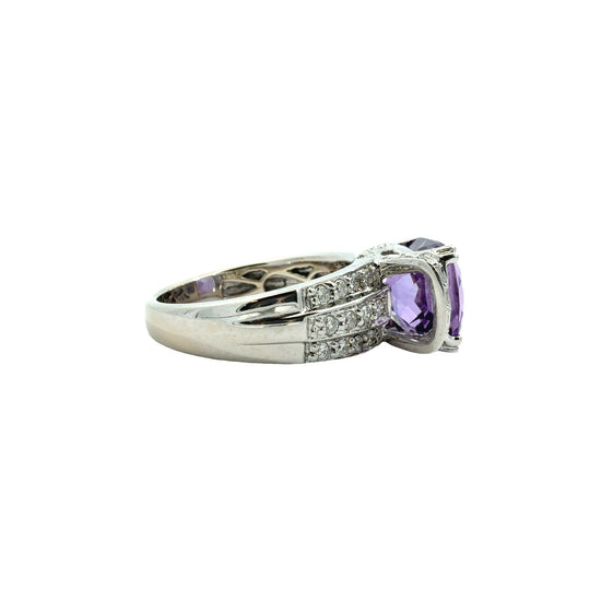 14k White Gold Cushion-Cut 4.73tcw Amethyst and 0.88cttw Diamond Cocktail Ring3