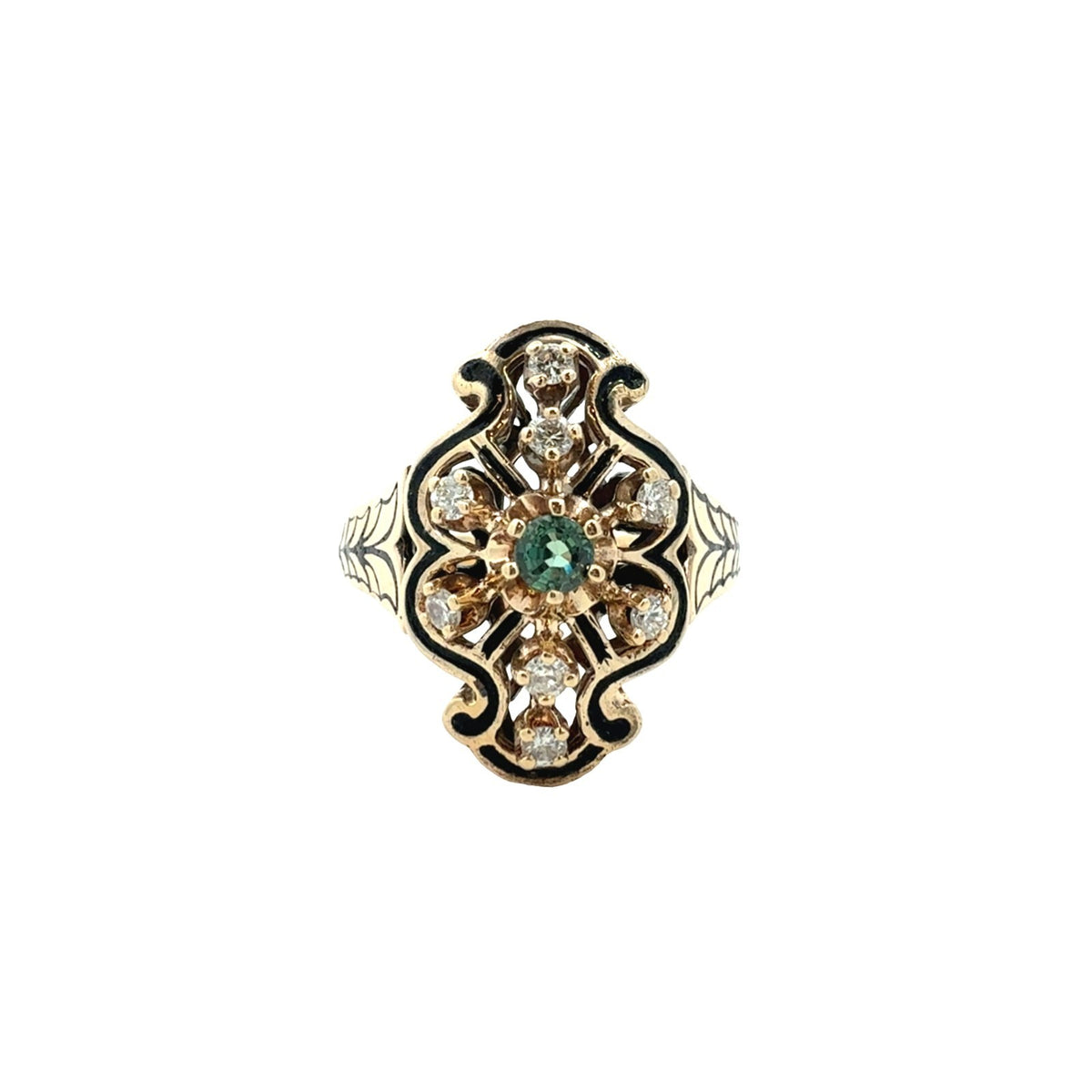 Vintage 13k Yellow Gold 0.12tcw Chrysoberyl and 0.21cttw Diamond Cluster Ring1