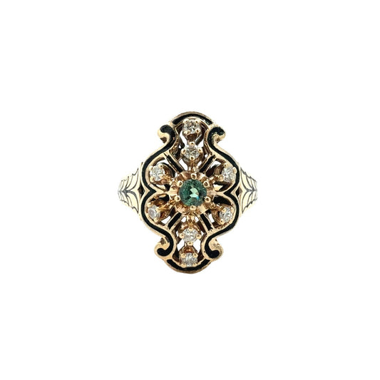 Vintage 13k Yellow Gold 0.12tcw Chrysoberyl and 0.21cttw Diamond Cluster Ring1