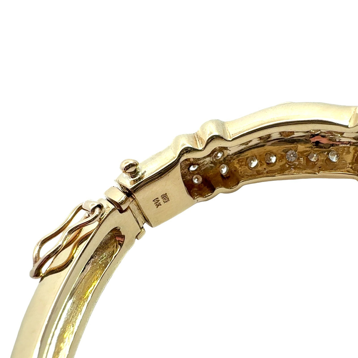 14k Yellow Gold Stamped 3.13cttw Diamond Ornate Hinged Bangle Bracelet6