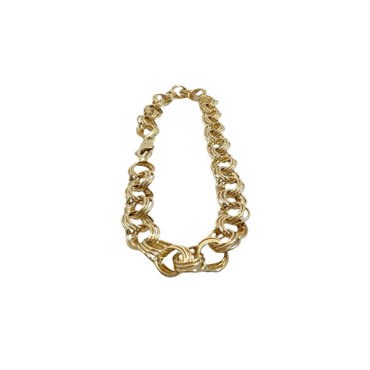 Stamped 14k Yellow Gold Interlocking Triple Link Chain Bracelet 7"1