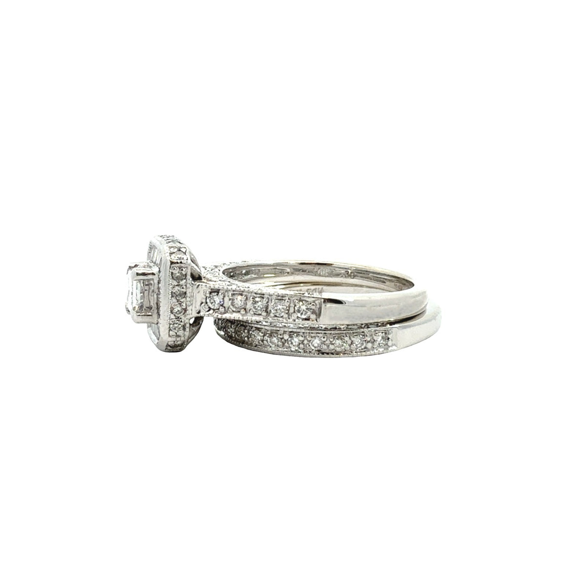 14k White Gold Princess-Cut with Halo 1.31cttw Diamond Engagement Ring Set3