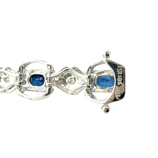14k White Gold 0.14cttw Diamond and 4.56cttw Sapphire Link Bracelet5