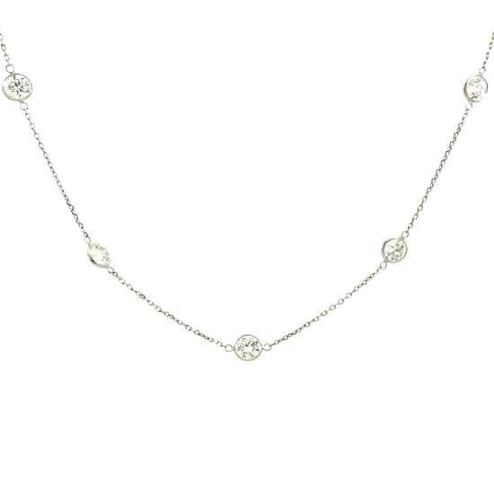 Estate 14k White Gold Stamped & 5.63cttw Bezel Diamond Station Necklace 18"2