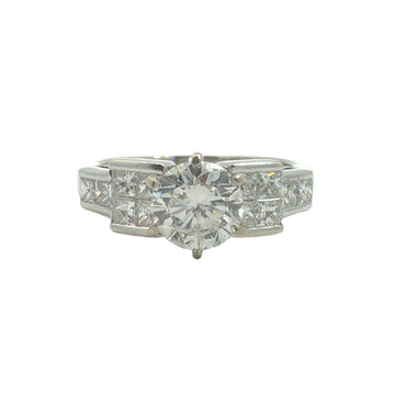 18k White Gold 1.67ctw (0.72ctw) Round & Princess Diamond Engagement Ring0