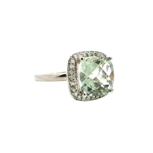 14k White Gold Cushion-Cut 3.33tcw Prasiolite and 0.11cttw Diamond Halo Ring1