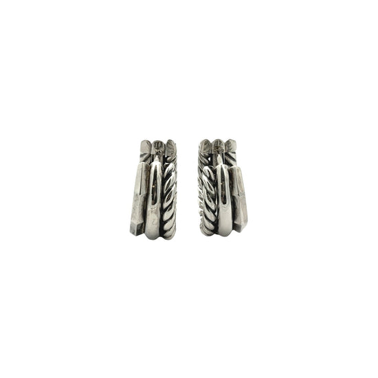 David Yurman Stax Sterling Silver 0.11cttw Diamond Cable Huggie Hoop Earrings4
