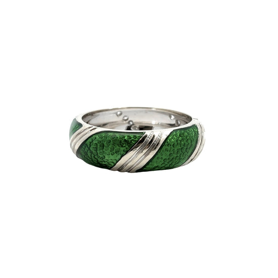 Hidalgo 18k White Gold Green Enamel and 0.24cttw Diamond Band Ring3