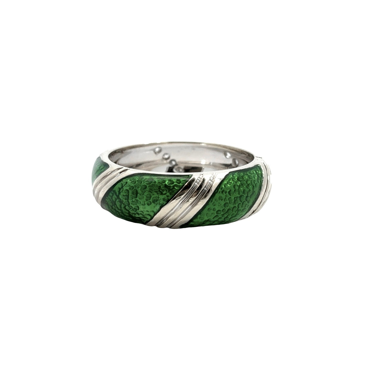 Hidalgo 18k White Gold Green Enamel and 0.24cttw Diamond Band Ring3
