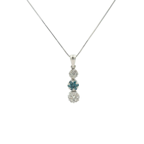 14k White Gold 0.61cttw Blue White Diamond Three-Tier Cluster Pendant Necklace1
