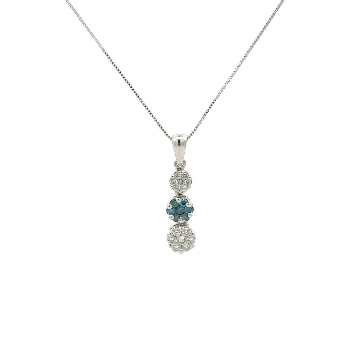 14k White Gold 0.61cttw Blue White Diamond Three-Tier Cluster Pendant Necklace1