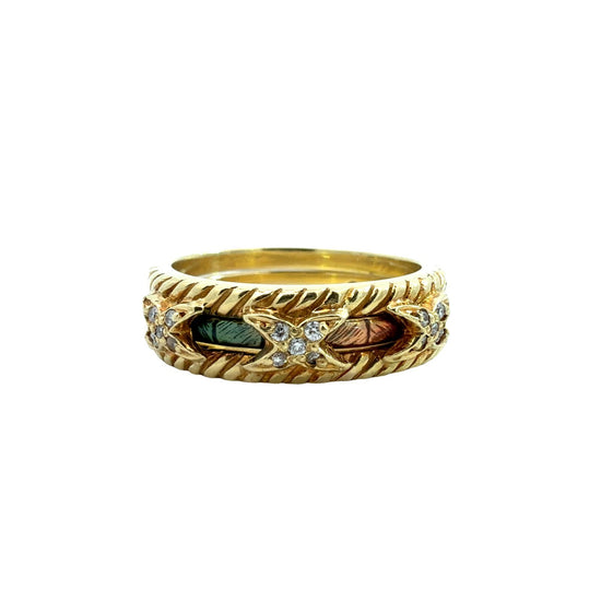 Vintage Hidalgo 18k Yellow Gold Rainbow Enamel and 0.08cttw Diamond Band Set0
