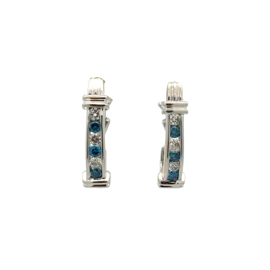 14k White Gold Alternating White & Blue 0.84cttw Diamond Hoop Earrings0