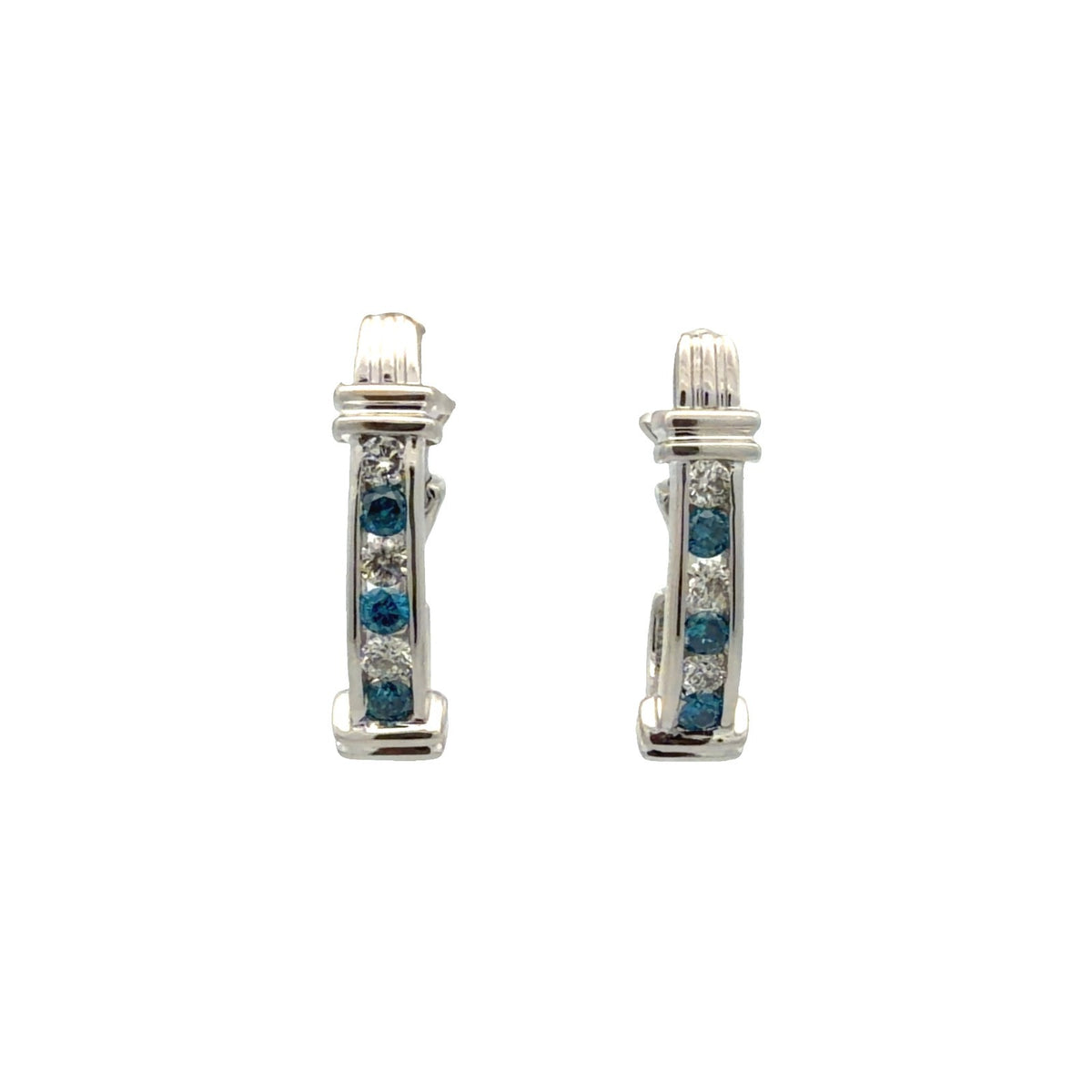 14k White Gold Alternating White & Blue 0.84cttw Diamond Hoop Earrings0