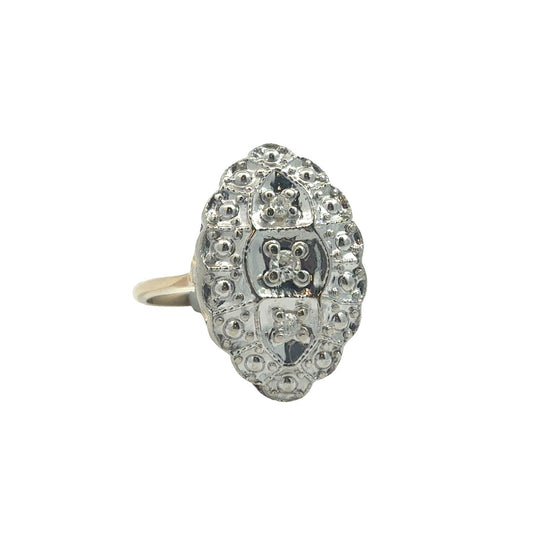 Art Deco 14k White Gold Stamped Two-Toned 0.08ctw Diamond Navette Cocktail Ring1