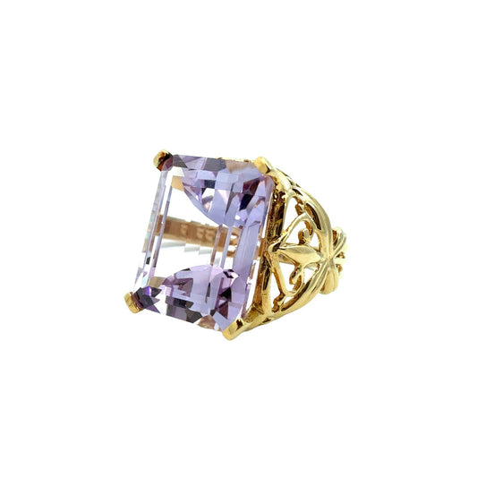 JCR Vintage 14k Yellow Gold Emerald-Cut 11.70tcw Amethyst Cocktail Ring 6.751